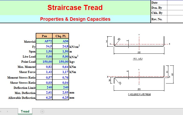 Staircase Tread Properties And Design Capacities Spreadsheet