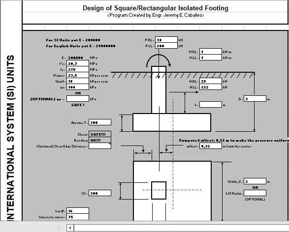 Design Of Square Rectangular Isolated Footing Spreadsheet Design Of Square Rectangular Isolated Footing Spreadsheet