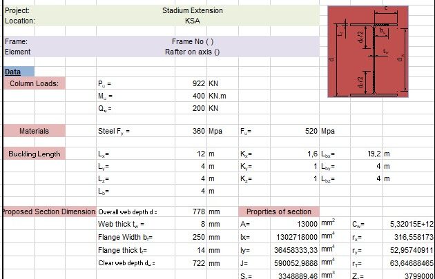 Design Beam-Columns Under Bending Moment and Axial Force Spreadsheet