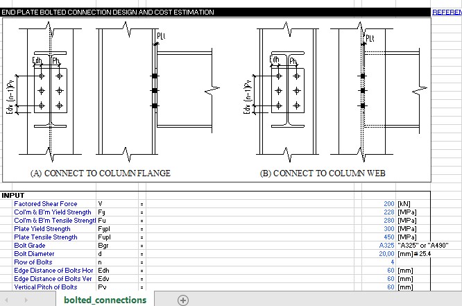 End Plate Bolted Connection Design and Cost Estimation Spreadsheet