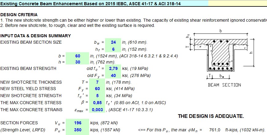 Existing Concrete Beam Enhancement Spreadsheet