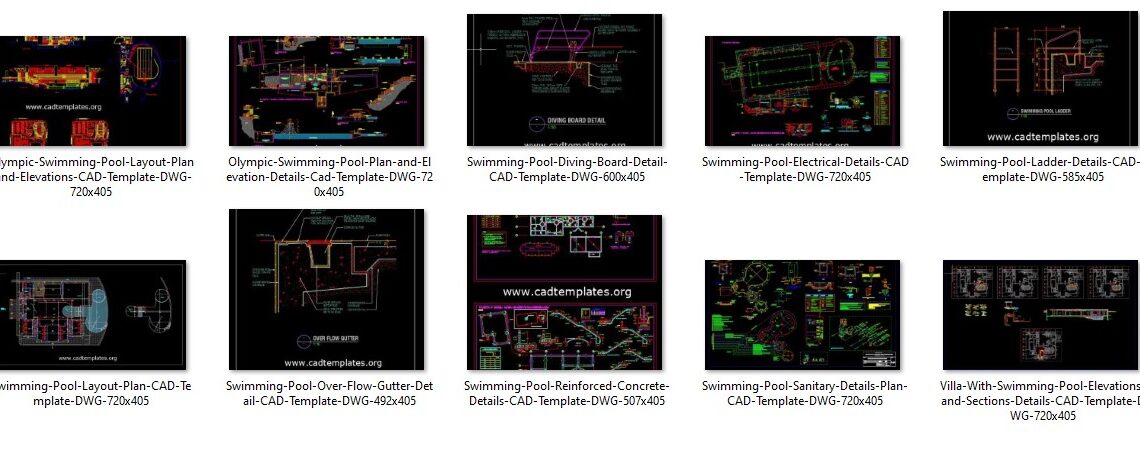 A great collection of swimming pools Autocad Free Drawings