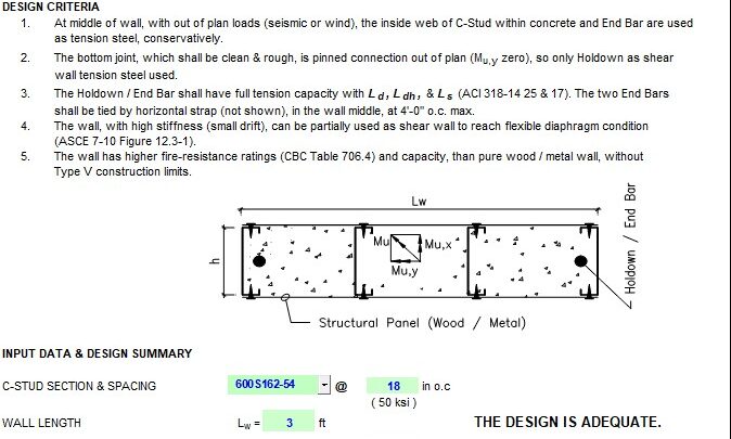 Composite Strong Wall Design and Calculation Spreadsheet