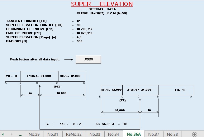 Horizontal Curve Superelevation Calculation Spreadsheet