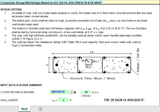 Composite Strong Wall Design and Calculation Spreadsheet Composite Strong Wall Design and Calculation Spreadsheet