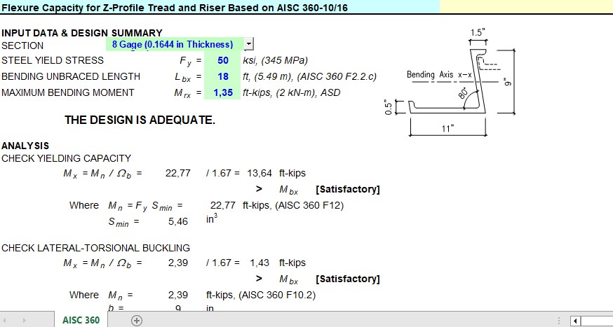 Flexure Capacity for Z-Profile Tread and Riser Based on AISC Spreadsheet Flexure Capacity for Z-Profile Tread and Riser Based on AISC Spreadsheet