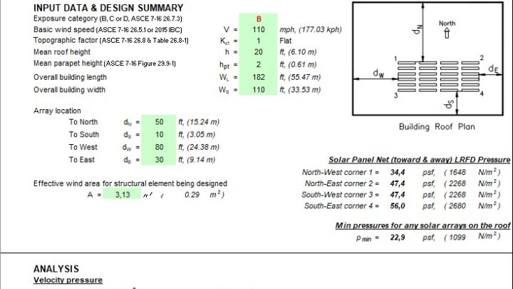 Wind Design For Rooftop Solar Panels Based on ASCE 7-16 Spreadsheet